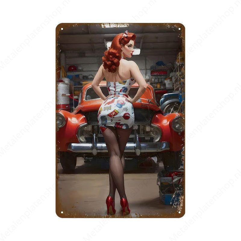 Pin-up Woman with Classic Car