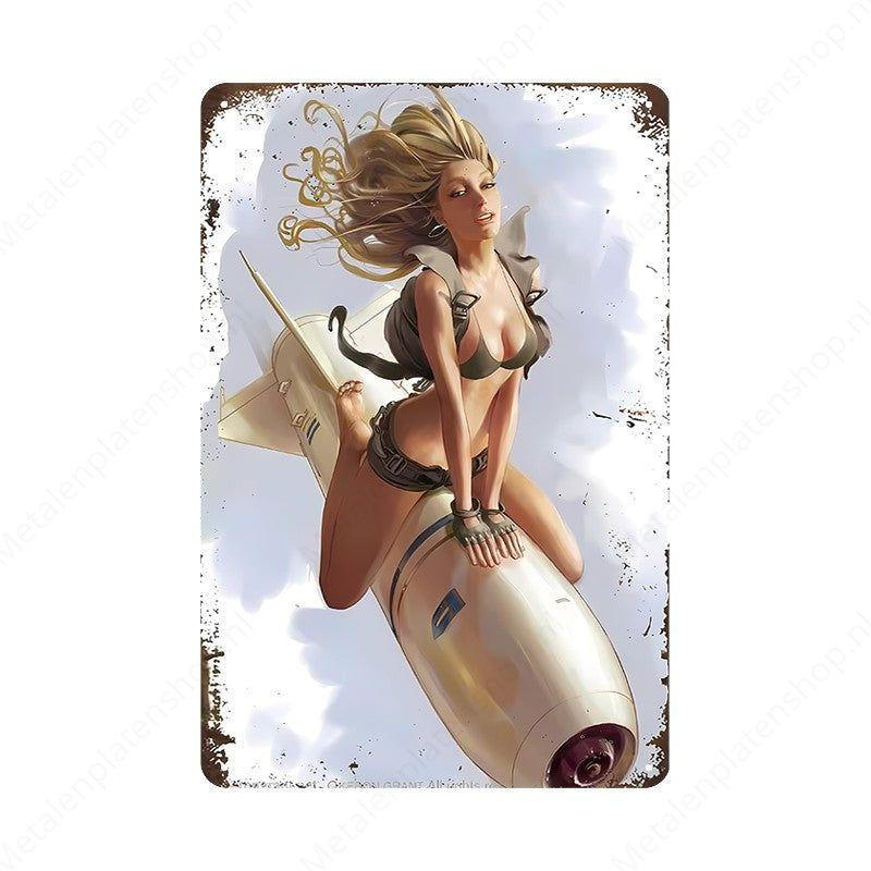 Pin-up Woman with Rocket