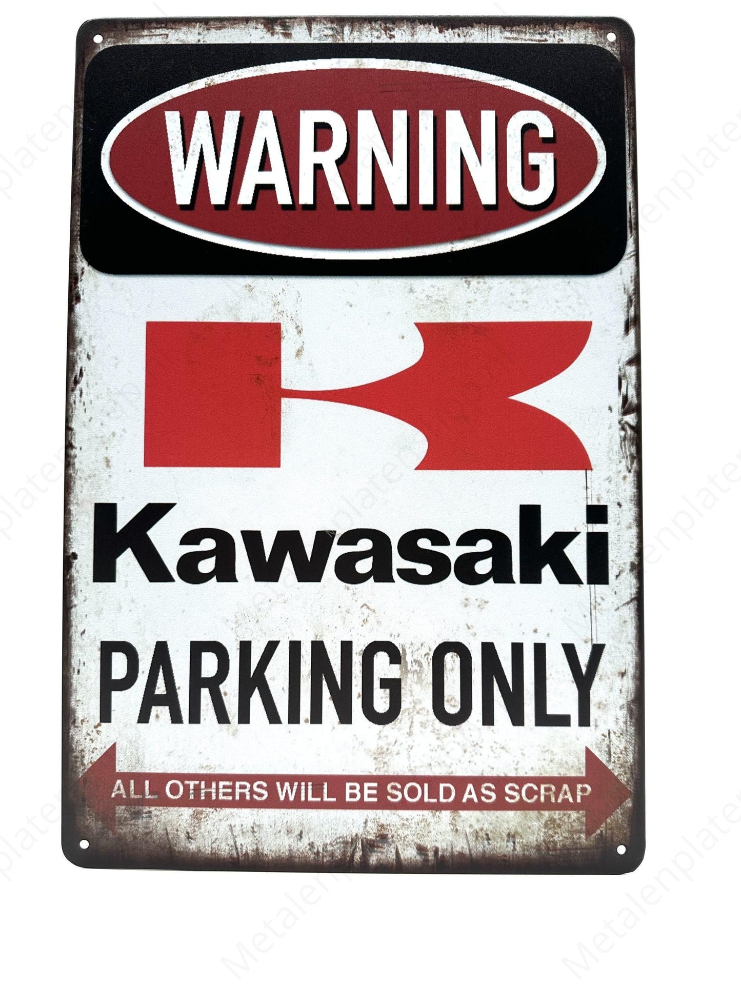 Warning Kawasaki Parking Only - Metal Wall Sign