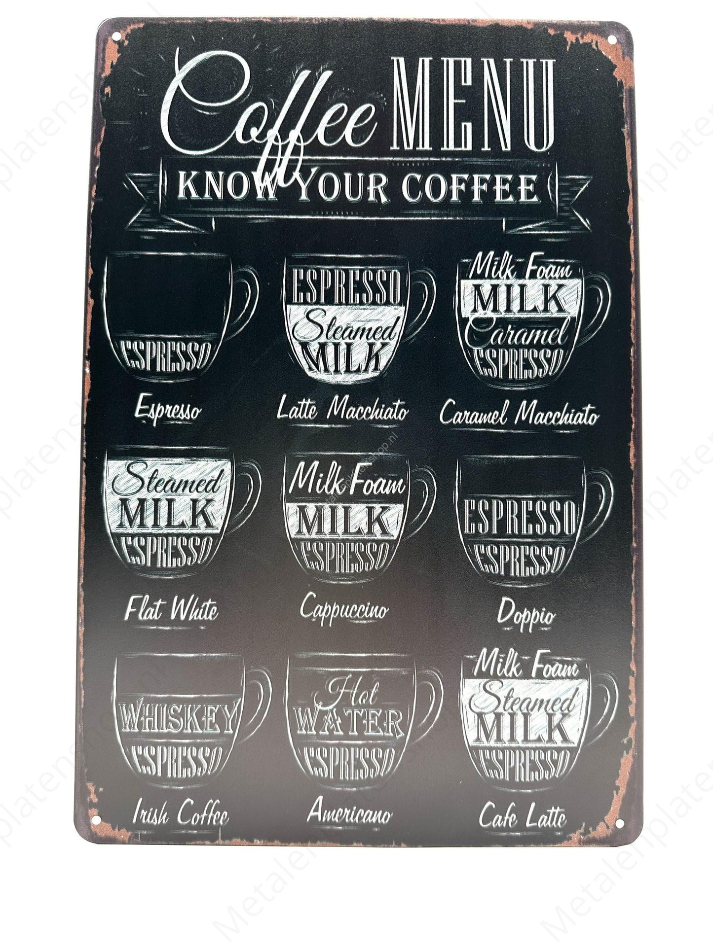 Coffee Menu - Metalen Wandbord