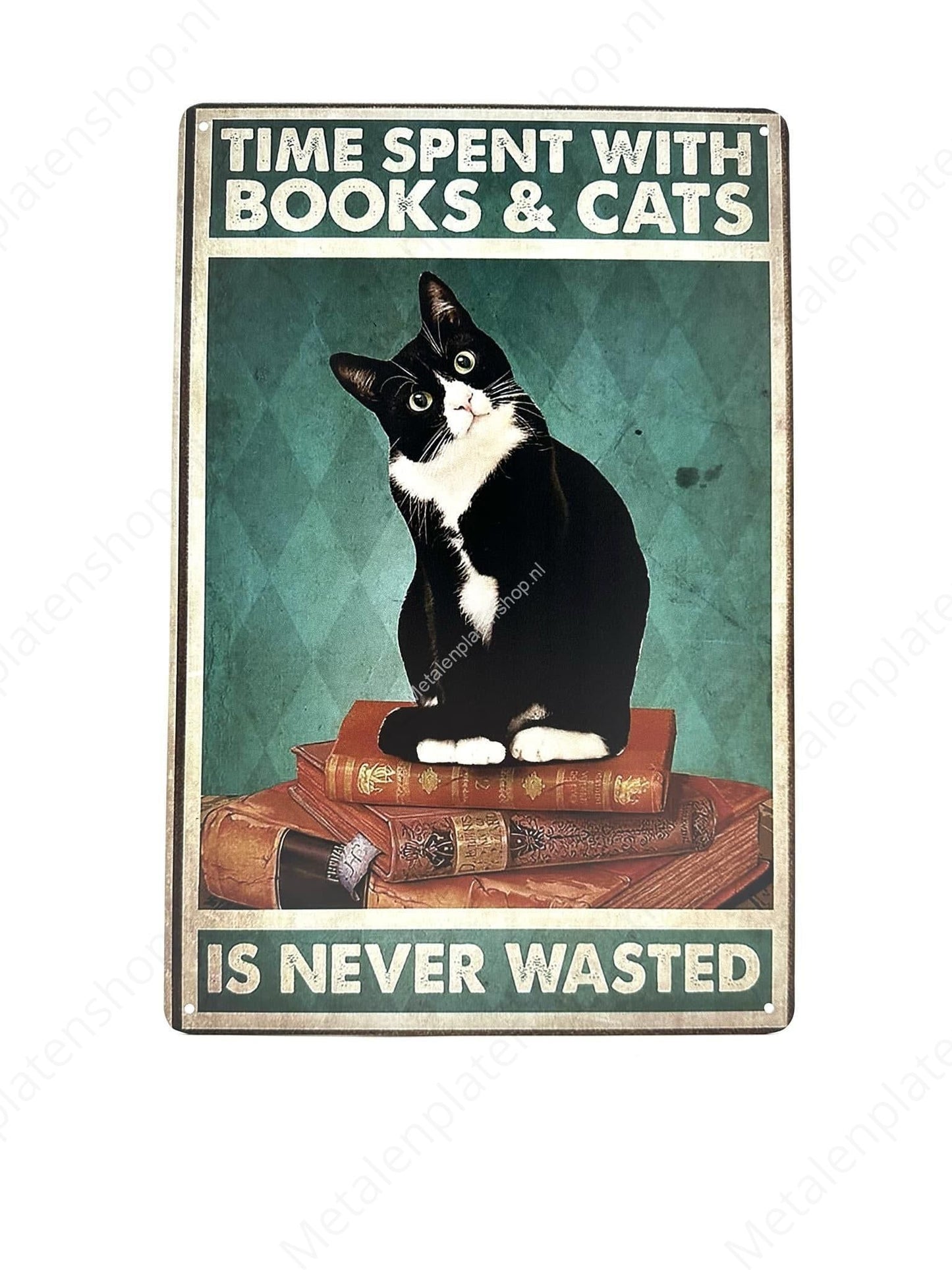 Grappige kat - Time Spent with Books & Cats - Katten - Metalen Wandbord