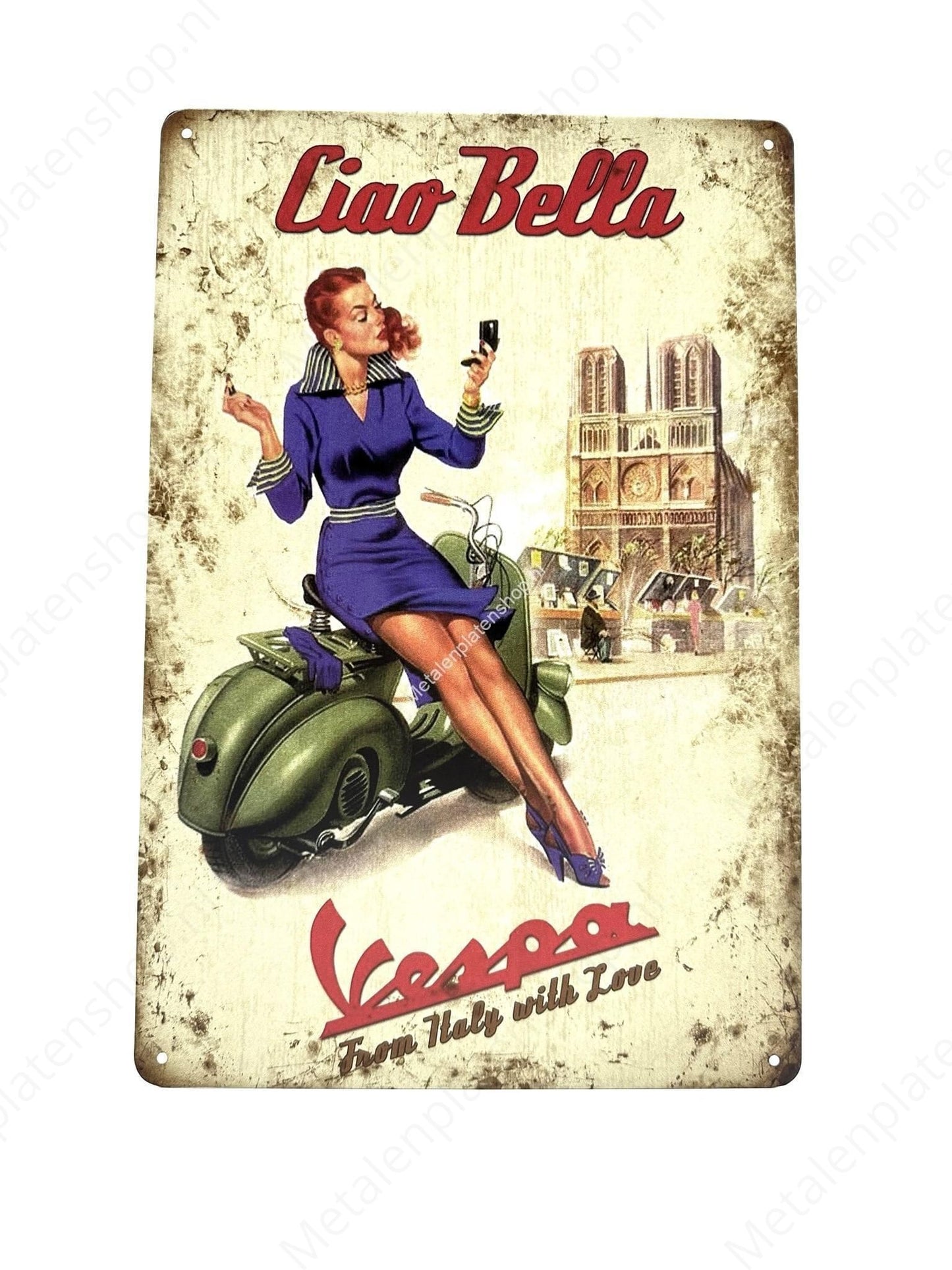 Ciao Bella - Vespa - From Italy with Love - Metal Wall Sign