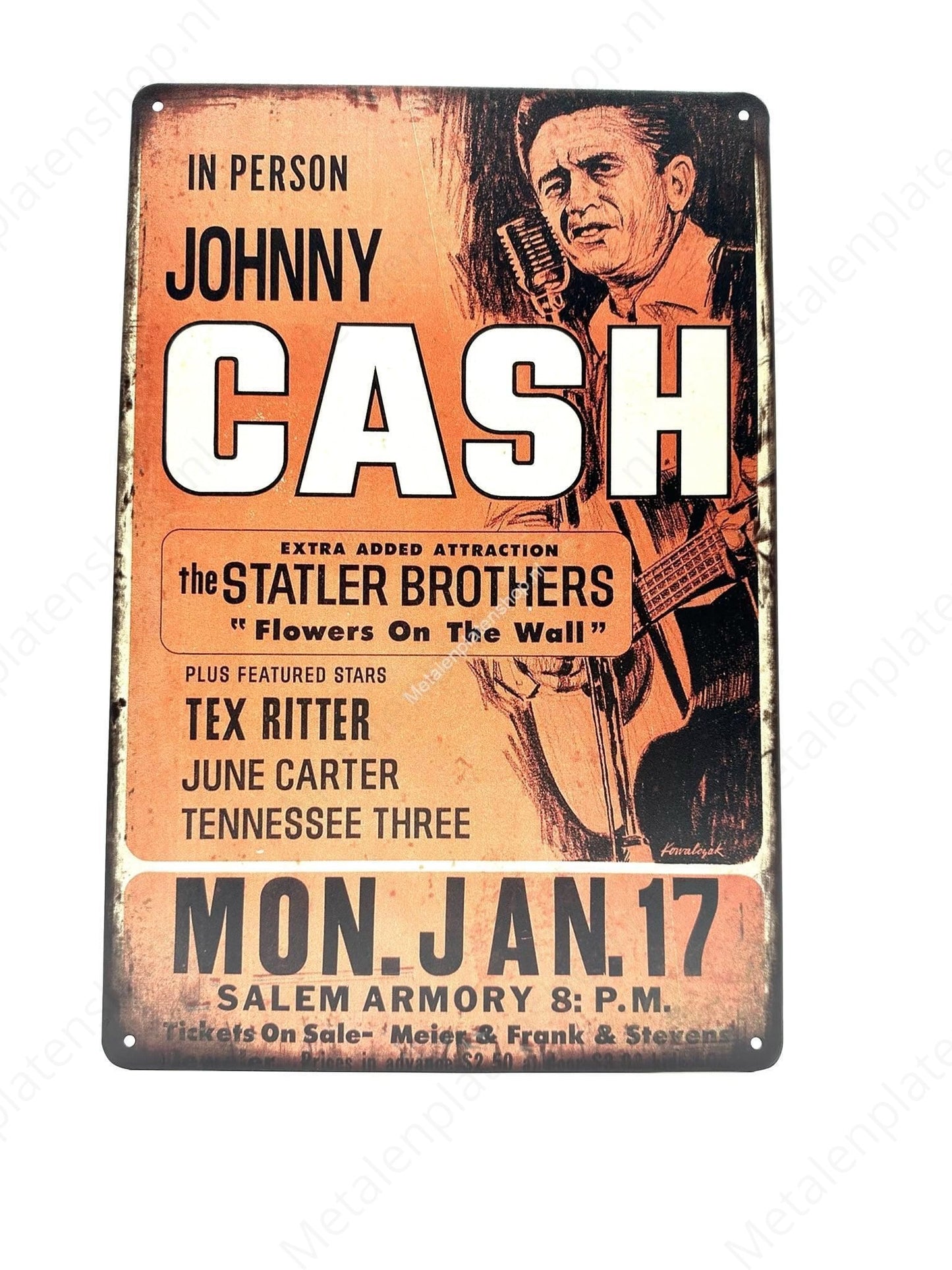 Johnny Cash - Flowers on the Wall - Poster - Metal Wall Sign
