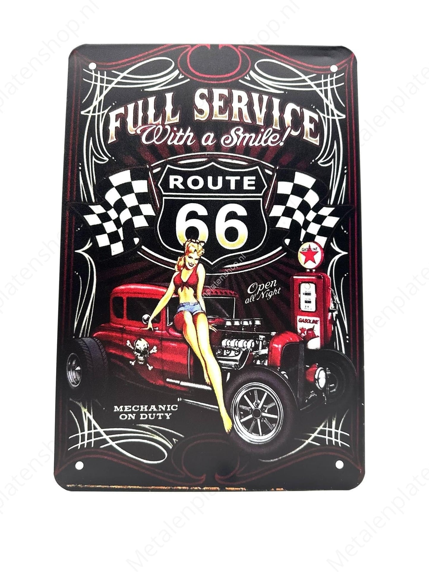 Full Service - With a Smile - Route 66 - Metalen Wandbord