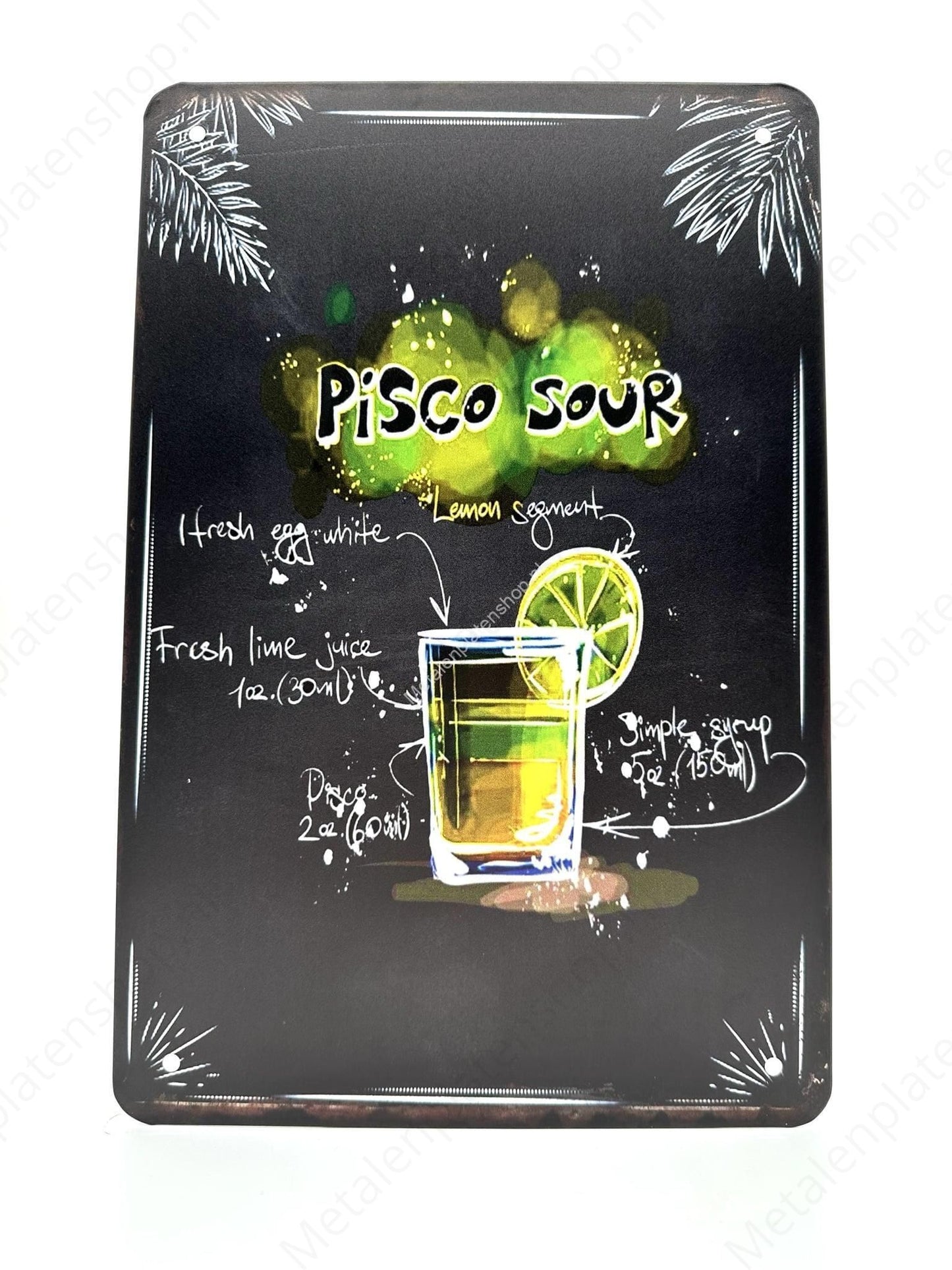 Pisco Sour - Cocktails - Metalen Wandbord