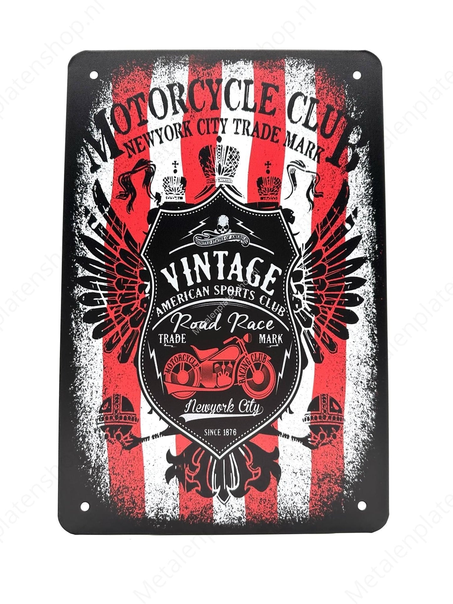 Motorcycle Club - New York City - Vintage American Sports Club - Motorcycles - Metal Wall Sign