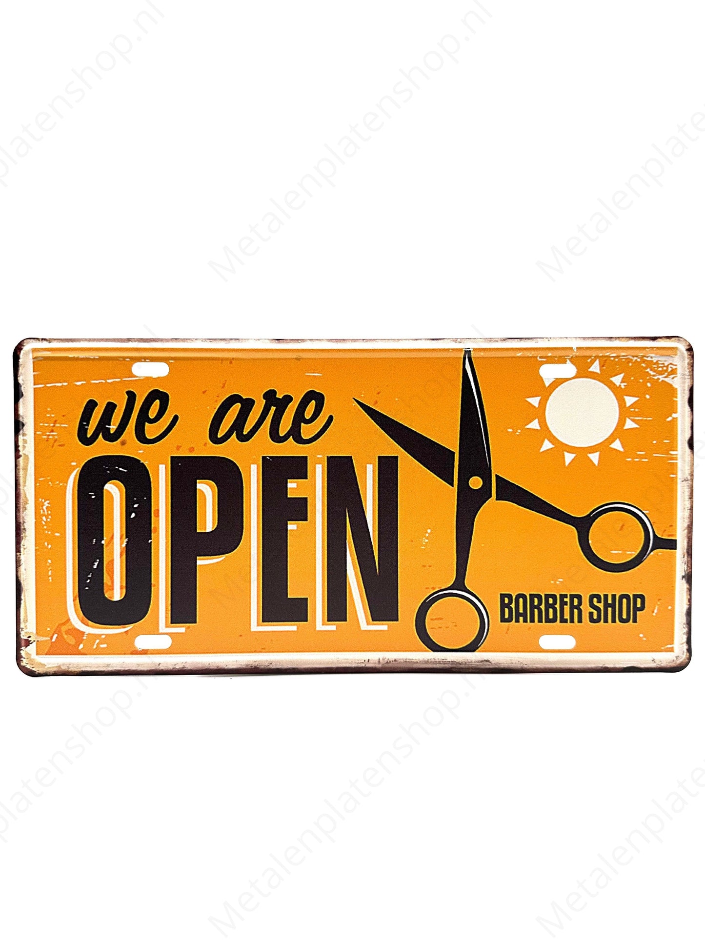 License plate - We are open Barber Shop - 30x15cm