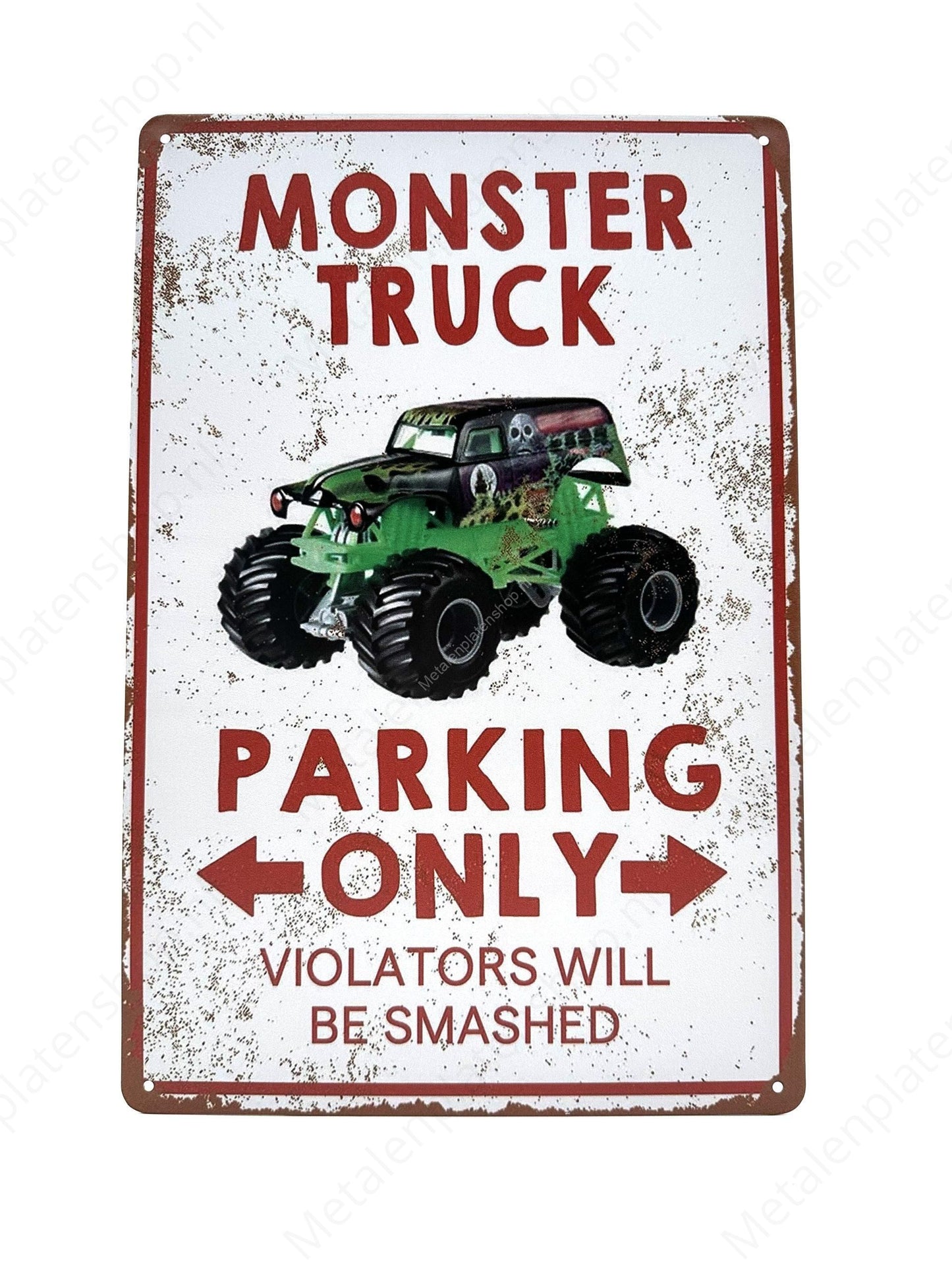 Metalen Wandbord -Monster Truck - Parking Only - Metalen Wandbord