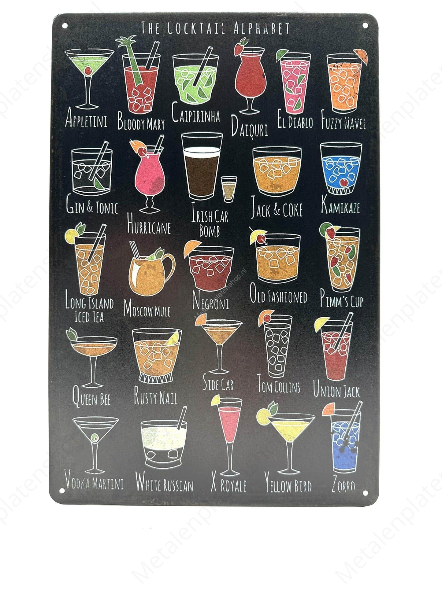 The Cocktail Alfabet - Metalen Wandbord