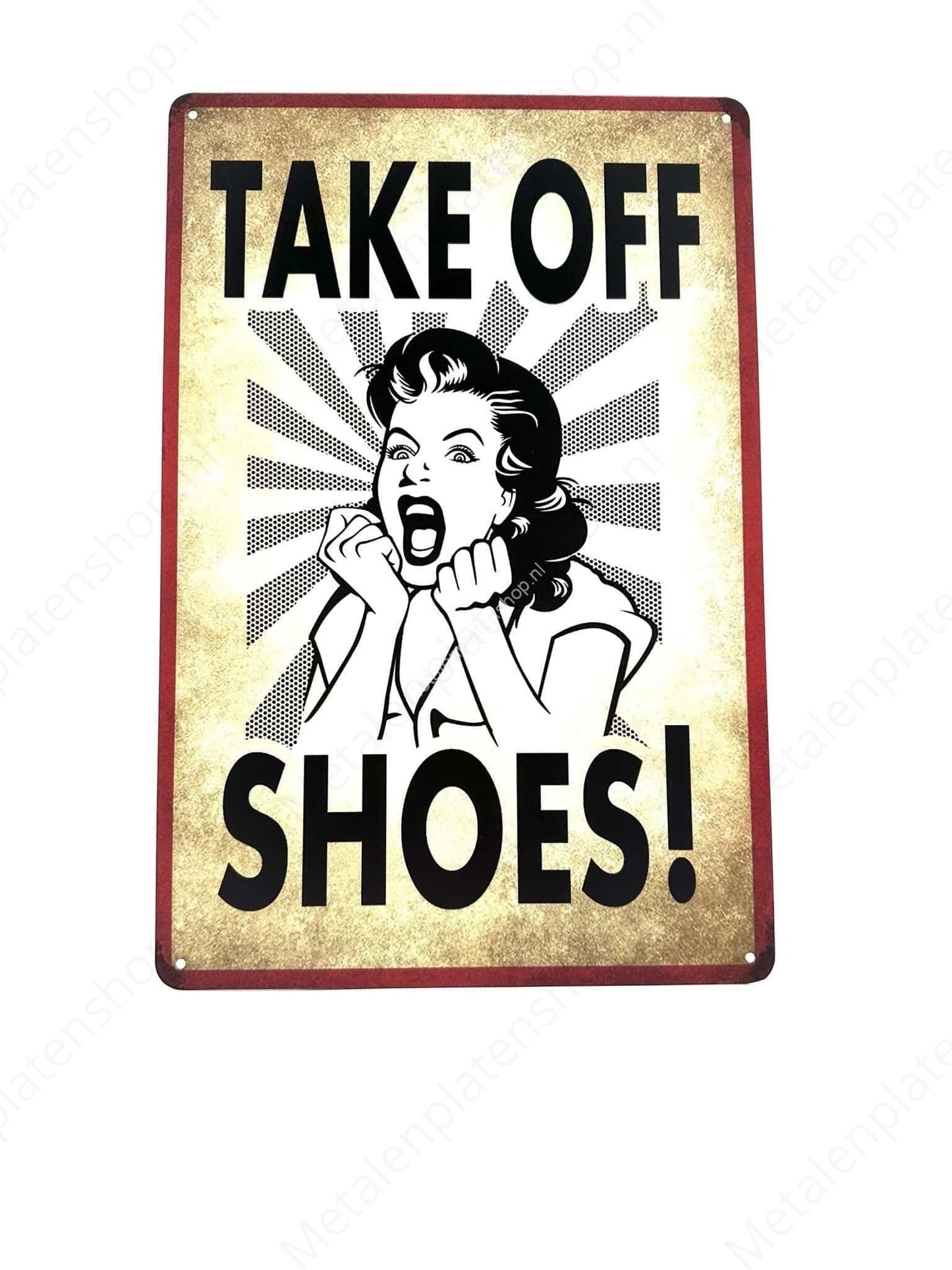 Take off Shoes! - Schoenen uit! - Metalen Wandbord
