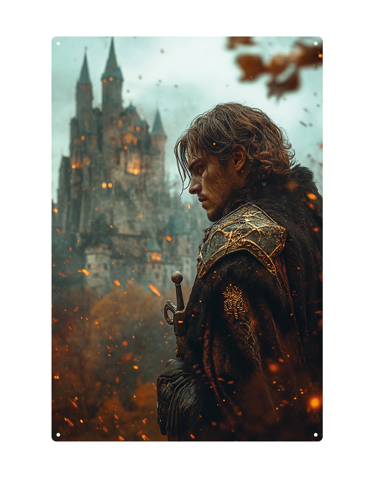 Brave man in front of castle - Metal wall sign