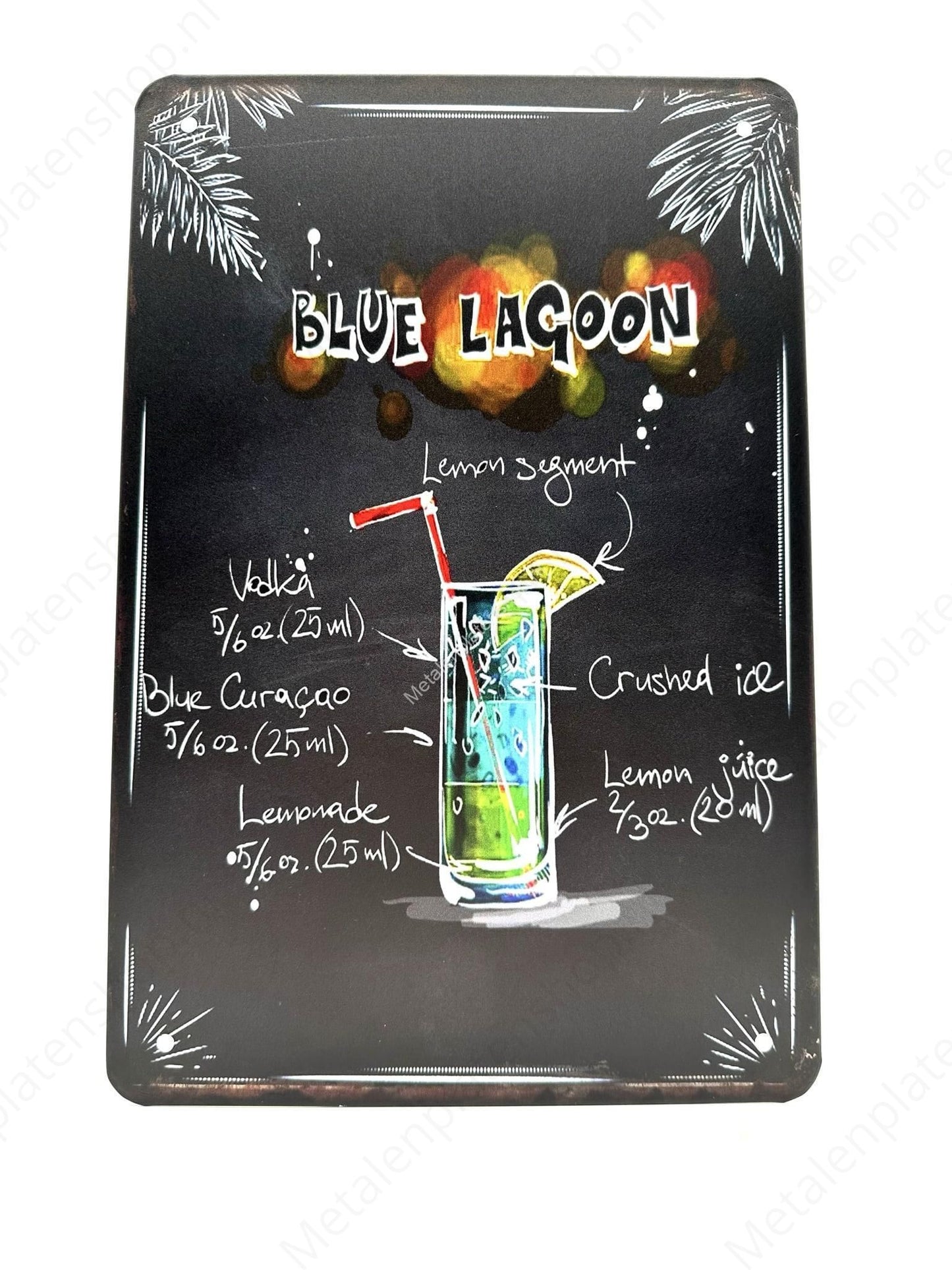 Blue Lagoon - Cocktails - Metalen Wandbord